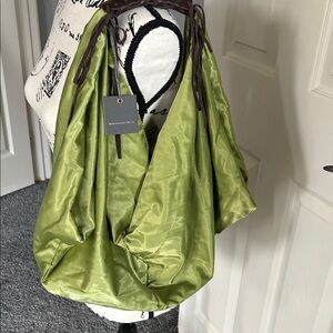 Monserat De Lucca Lime Green Satin Shoulder Bag